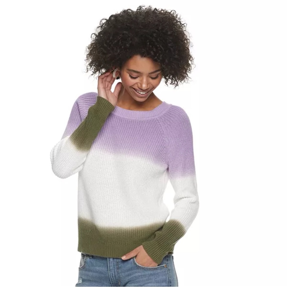 Sonoma Color Block Crewneck Sweater Purple, Green & White Size M